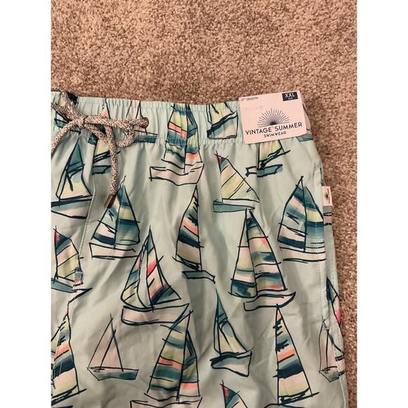 NWT Vintage Summer Men's Dry Fast Sailboats Mint Stretch Swimming Trunks, XXL - Picture 2 of 7